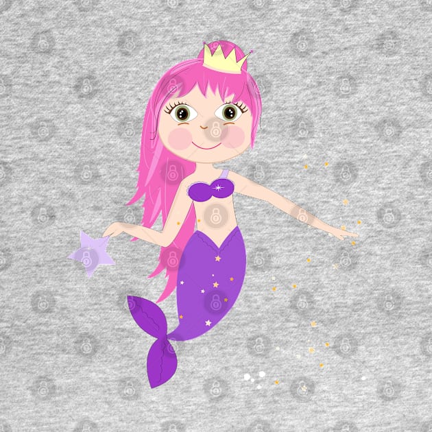 Cute mermaid girl with pink hair by GULSENGUNEL